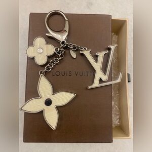 Louis Vuitton Fleur de Lys Silver and Cream Bag Charm